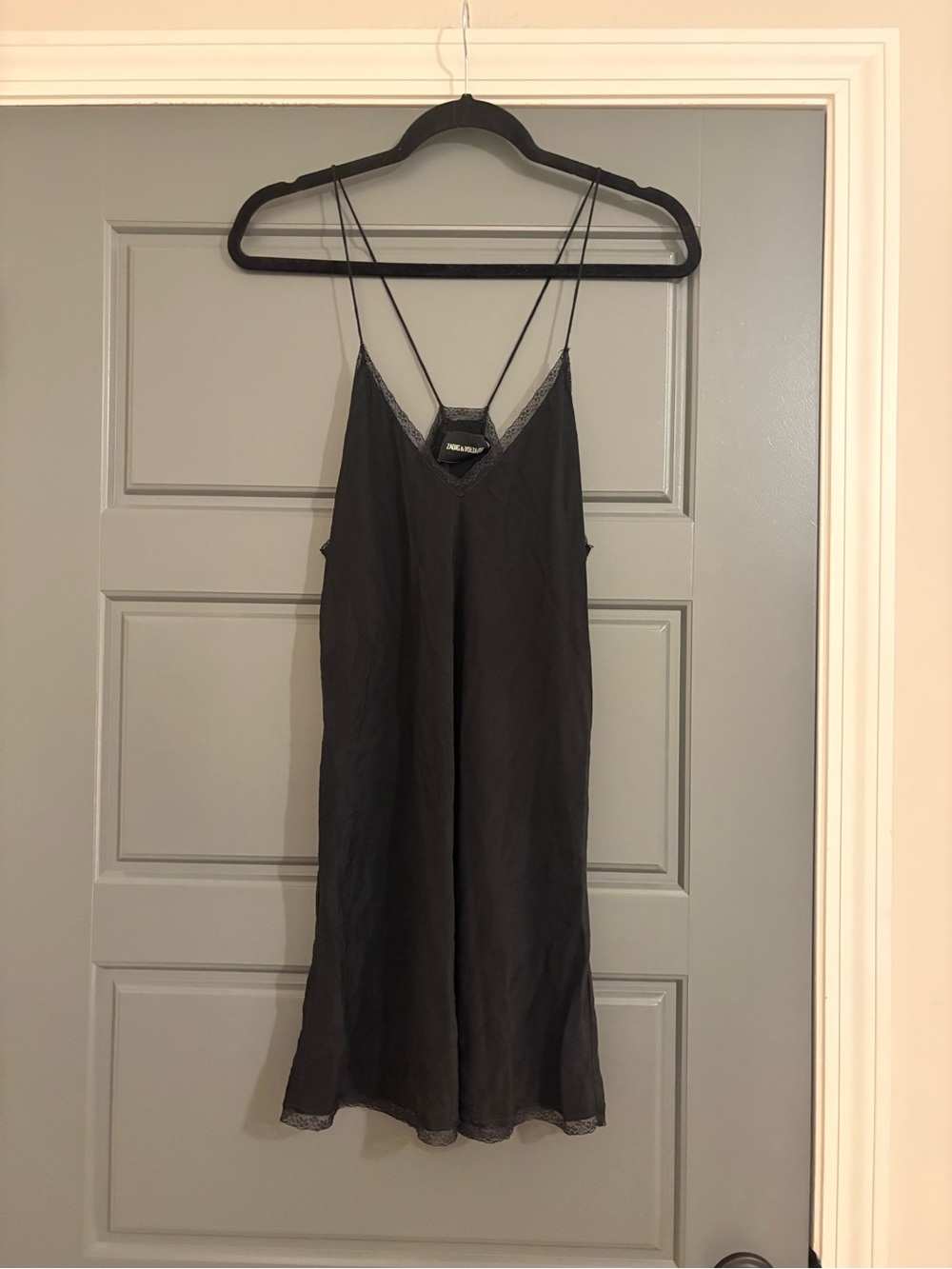 Zadig & Voltaire Caraco Jane Silk Lace Trim Slip Dress Black Medium